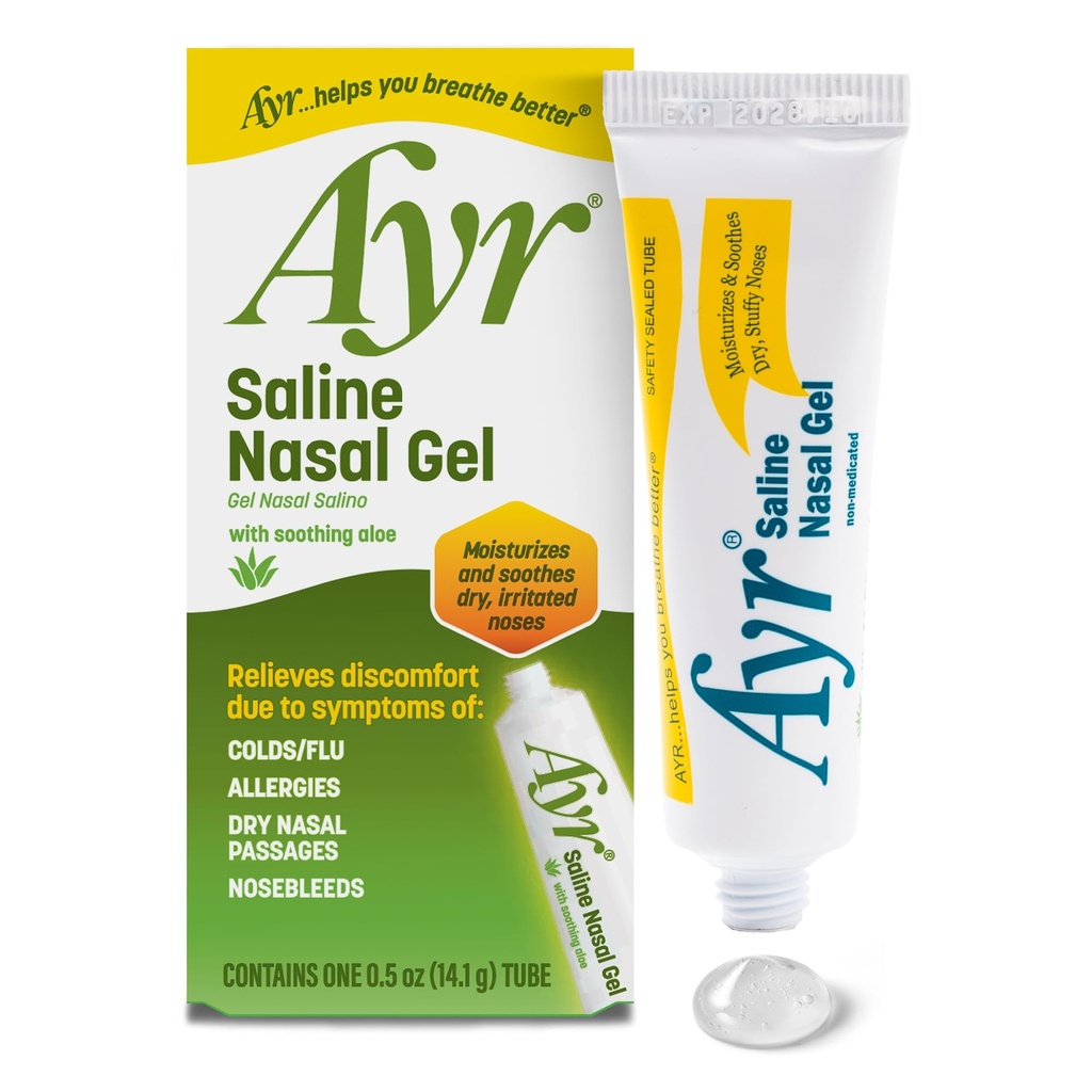 Gel nasal salino de Ayr, com aloe calmante, tubo de onça 0,5 (Pacote de 1)