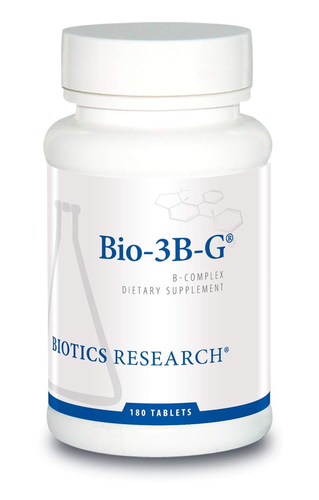 Biotics Research Bio-3B-G Vitamina B Complexo, Suplemento Complexo Vitamina B para estresse, energia e saúde adrenal Suplemento sem glúten 180 comprimidos