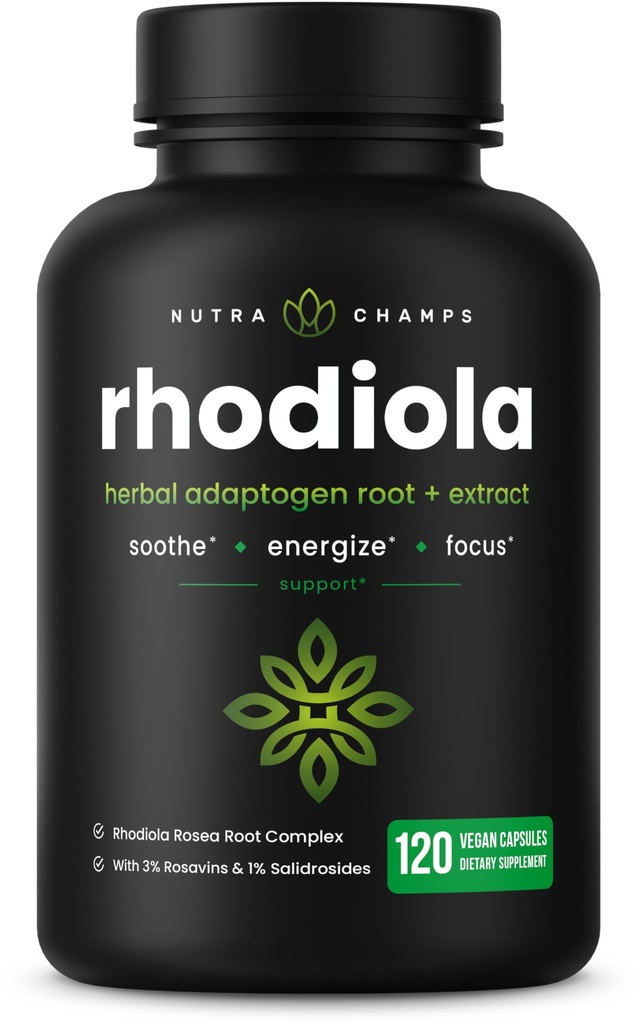 Rhodiola Rosea Supplement 600mg □ 120 Cápsulas Vegan □ Rhodiola Rosea Extract for Energy, Stress Relief, Mood and Focus □ Raiz Adaptogênica com Rosavin & Salidrosides □ 300mg Pills by NutraChamps