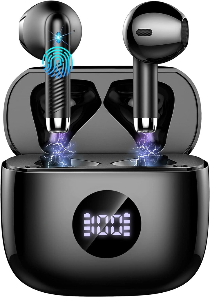 Earbuds sem fio, Bluetooth 5.4 Ear Buds LED Power Display Headphones Bass Stereo, Bluetooth Earbuds in-Ear Ruído Cancelar Mic, 40H Playback Mini Case IP7 Waterproof Sports Earphones para Android iOS