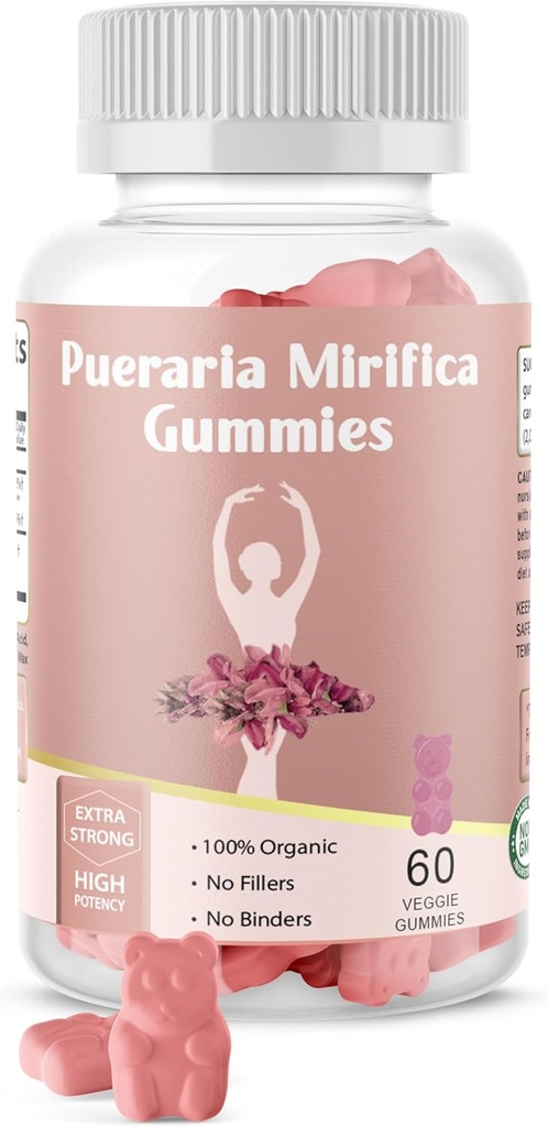 Pueraria Mirifica Gummy Organic Supplement - Pure Root 10:1 Extract Concentrado 60 chicletes vegetarianos, Premium - para Transgênero. Mulheres, Homens...