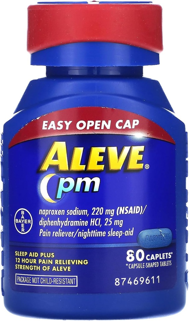 Aleve PM Caplets, Naproxeno Sódio 220 mg (NSAID)/difenidramina HCl 25 mg, Dor Reliever/Ajuda ao Sono Noturno, Formando Não Hábito, 80 Contagem