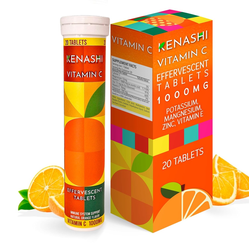 Vitamina C 1000mg Comprimidos Efervescentes Vitamina com Zinco Potássio Magnésio E Vitamina C Efervescente para Adulto Zinco e Vitamina C 20 Comprimidos