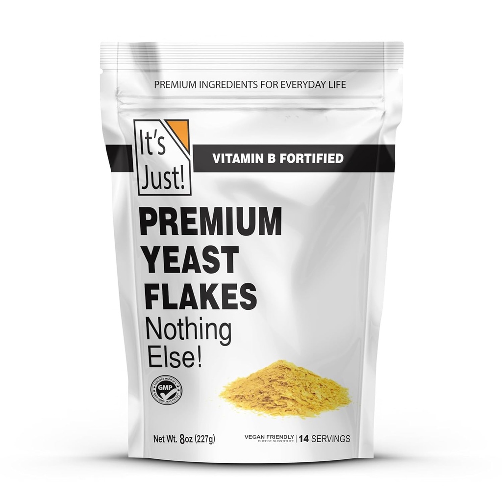 É apenas - Fermento Flakes, Fermento Nutricional, Premium Fortificado w / Vitamina B, Nooch, Vegan Cheese Substitute (8 Onces)
