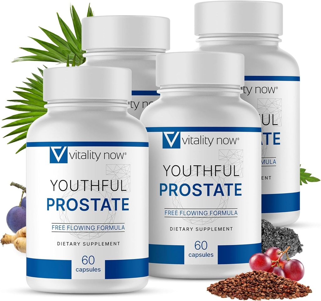 Prostata Juvenil -Saw Palmetto para homens, impulsiona energia com Panax Ginseng, Proteção Antioxidante, Vitamina E & Licopeno, Promove Vitalidade e Bem-Estar - Suplemento Próstata (Pacote de 4)