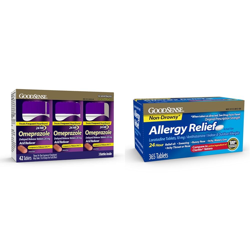 GoodSense Omeprazol Comprimidos 20mg 14 Count Pack de 3 & Loratadine Comprimidos 10mg 365 Count Allergy Relief Anti-histamínico