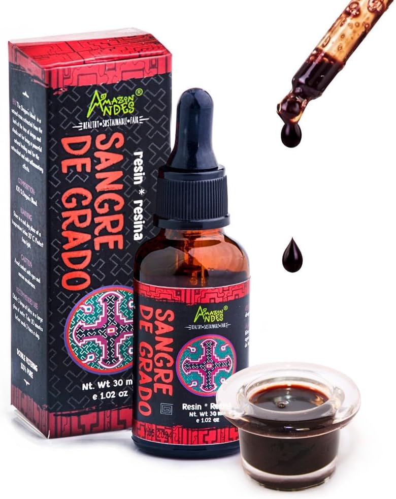 Sangue do Dragão dos Andes (Sangre de Grado) - 100% Sangue do Dragão - Criado a partir de Croton Lechleri Trees - Não-GMO, Wild Crafted & Gluten-Free - Apoiar atividade de cura - 1.02 Oz/30ml - Feito no Peru