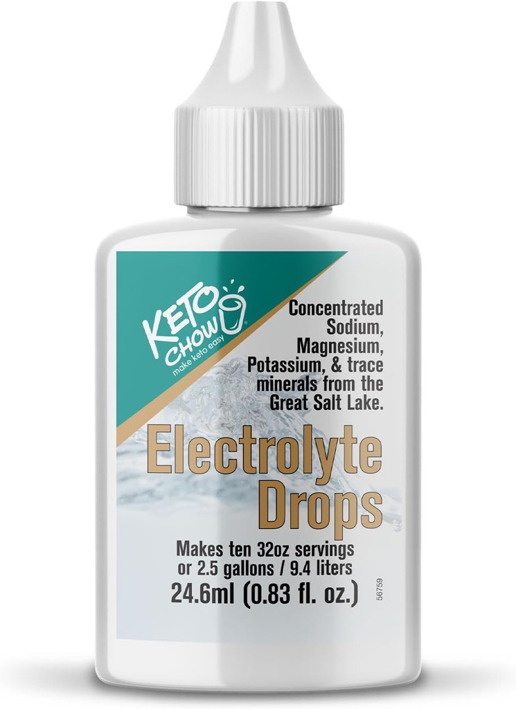 Keto Chow Eletrolyte Hydration Drops - Keto Diets & Intermittent Jesting - Imune Support - Gluten & Sugar Free - Sódio, Magnésio, Potássio & Trace Minerals - Sem sabor - 0,83 fl oz