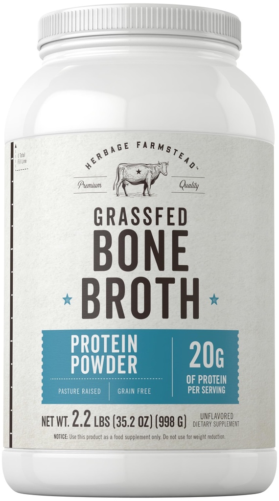Carlyle Grass Fed Bone Broth Protein Powder (2,2 lb) 20g Protein (pastura) Criado, suplemento gratuito de grãos (sem OGM e sem glúten)