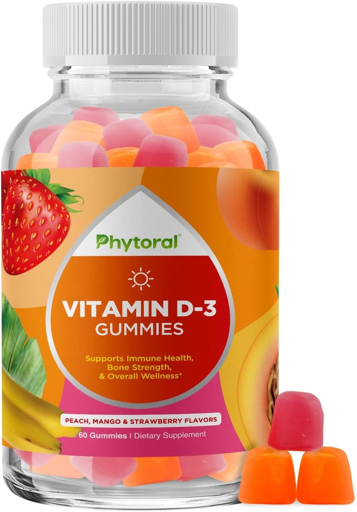 Pastilhas de vitamina D mastigáveis para adultos - Deliciosas pastilhas de vitamina D3 diárias com D3 2000UI por serviço - Gluten e Gelatina Free Não-GMO Gummy para suporte de imunidade para adultos (1 mês)