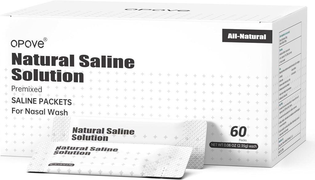 Empacotes de salina pré-misturados para sistemas de irrigação de lavagem nasal, Natural e PH balanceados para alívio do sinus, 60 embalagens (O limpador de osso não está incluído)