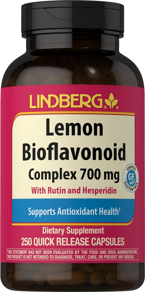 Lindberg Lemon Bioflavonoid Complex ( 700mg) 250 Cápsulas (Suplemento com Rutina e Hesperidina) Não-GMO, Sem Glúten