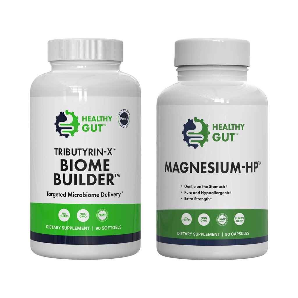 Saudável Gut Tributyrin-X Biome Builder, 90 Softgels, e Magnésio-HP, 90 Cápsulas