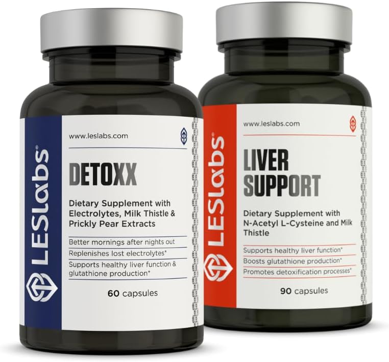 LES Labs Detoxx e suporte ao fígado Duo-Bundle para apoiar a função hepática saudável, produção de glutationa e desintoxicação