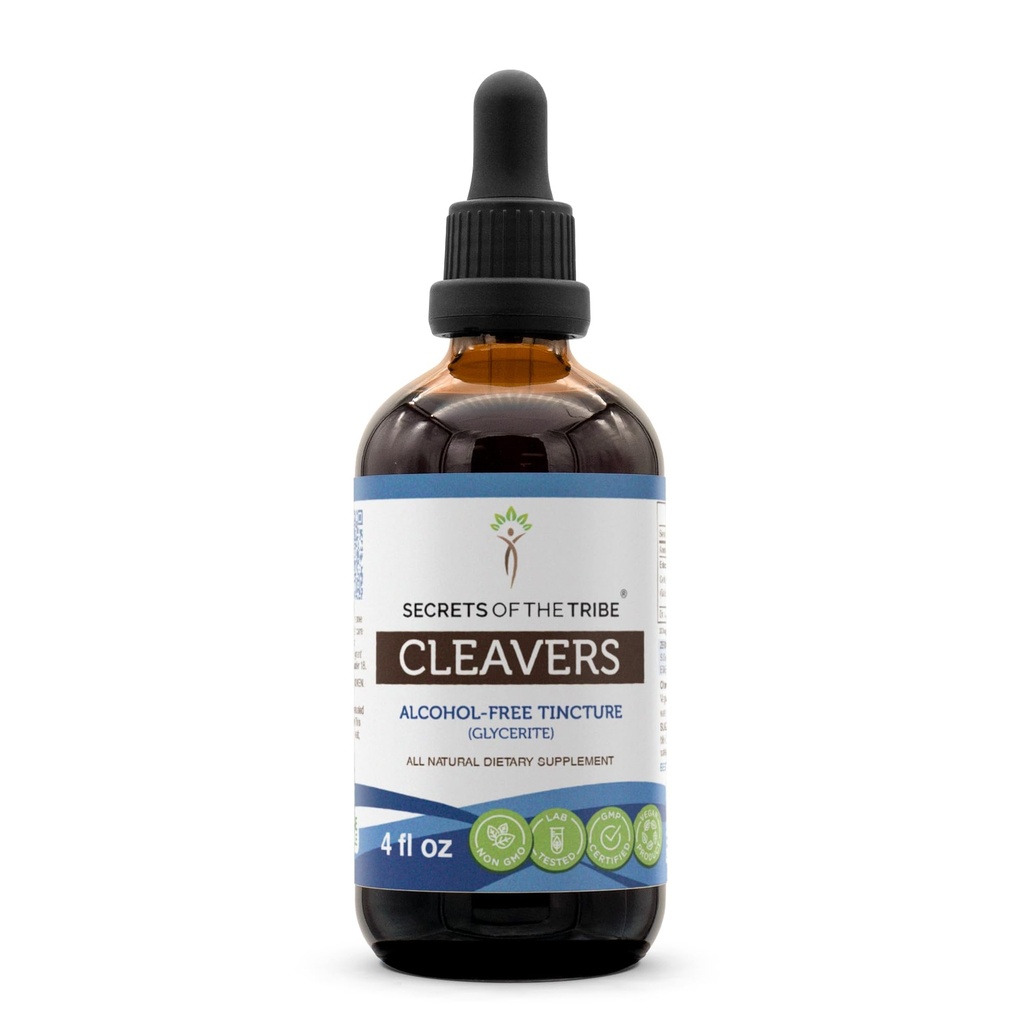 Segredos da tribo Cleavers Tintura extrato líquido sem álcool, Cleavers (Aparina de Galium) Herb seco (4 FL OZ)