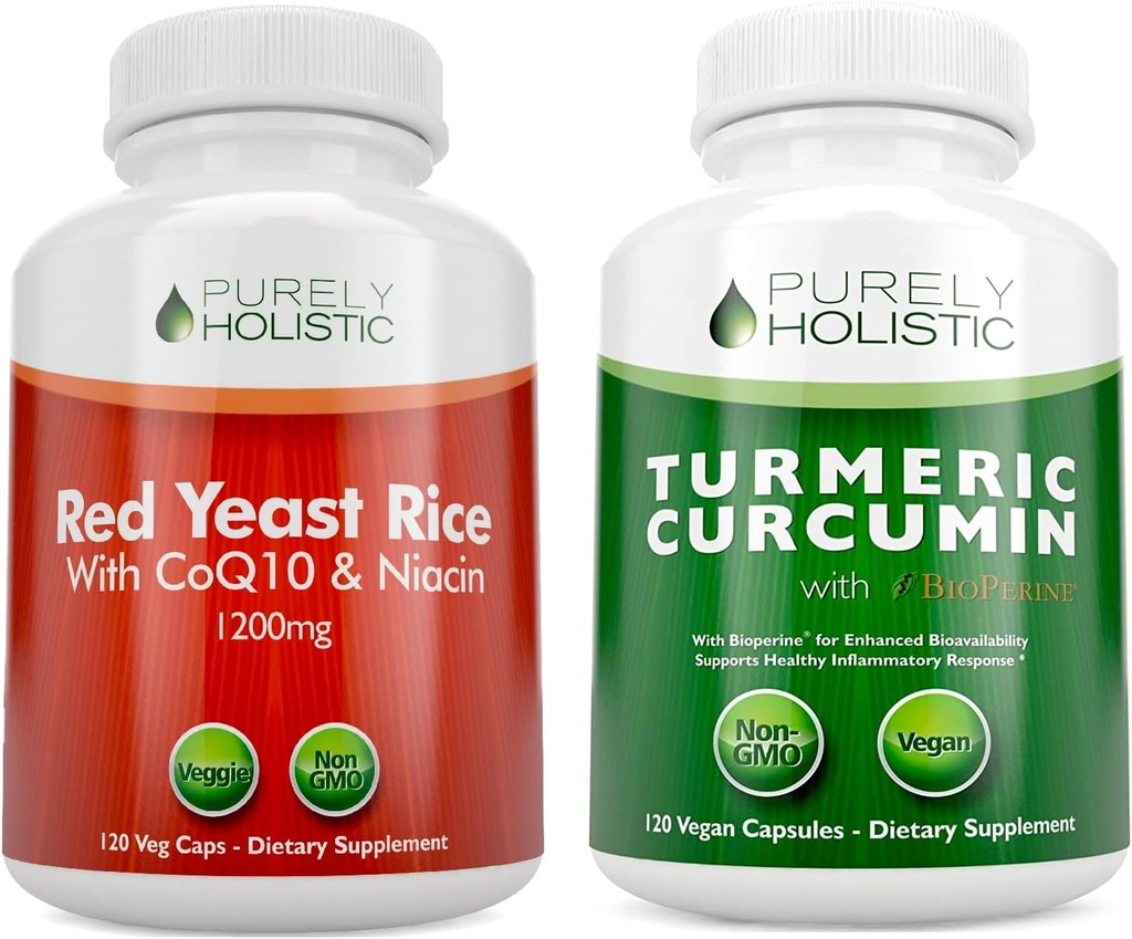 Arroz de Levedura Vermelha 1200mg & Niacin + Curcumina Turmérica Orgânica 700mg & Bioperine Fornecendo 95% Curcuminóides - 240 Cápsulas Vegetarianas