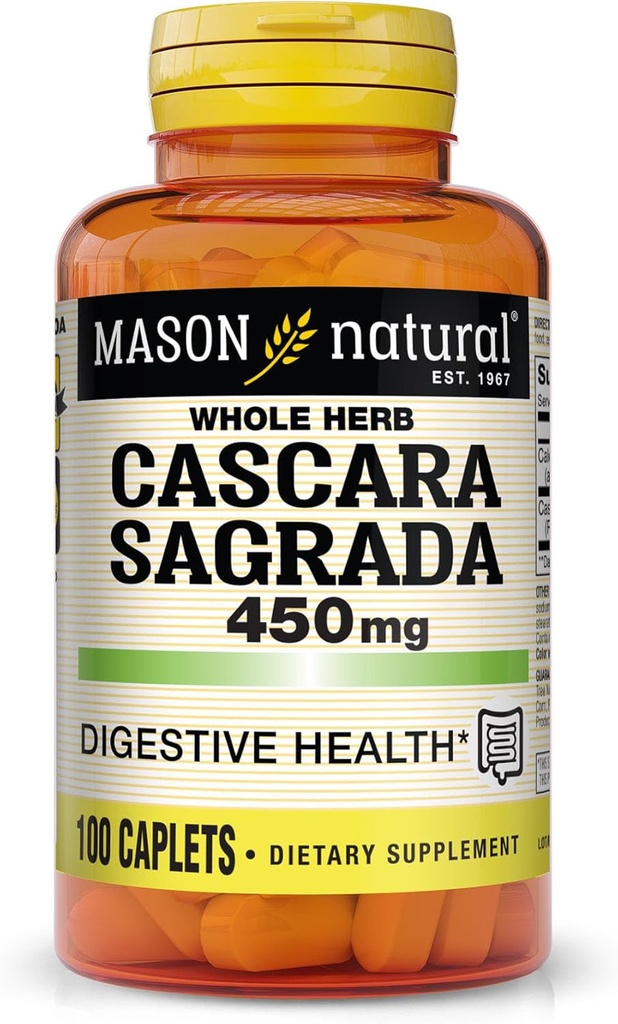 MASON NATURAL Cascara Sagrada 450 mg, Suplemento de ervas para suporte Digestivo Normal, 100 Caplets