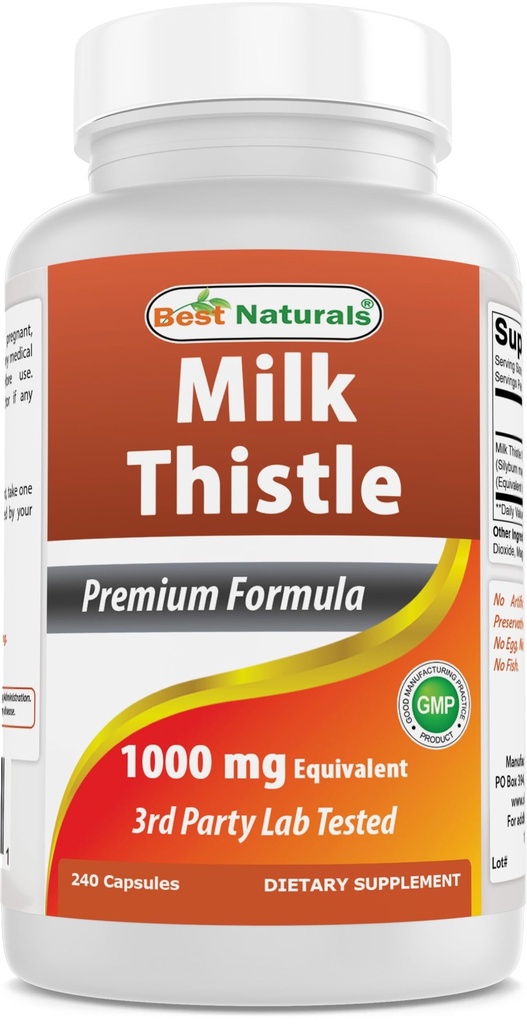 Best Naturals Milk Thistle Extract 1000mg Equivalente - 240 Cápsulas - Não-GMO & Gluten Free (240 Count of 1))