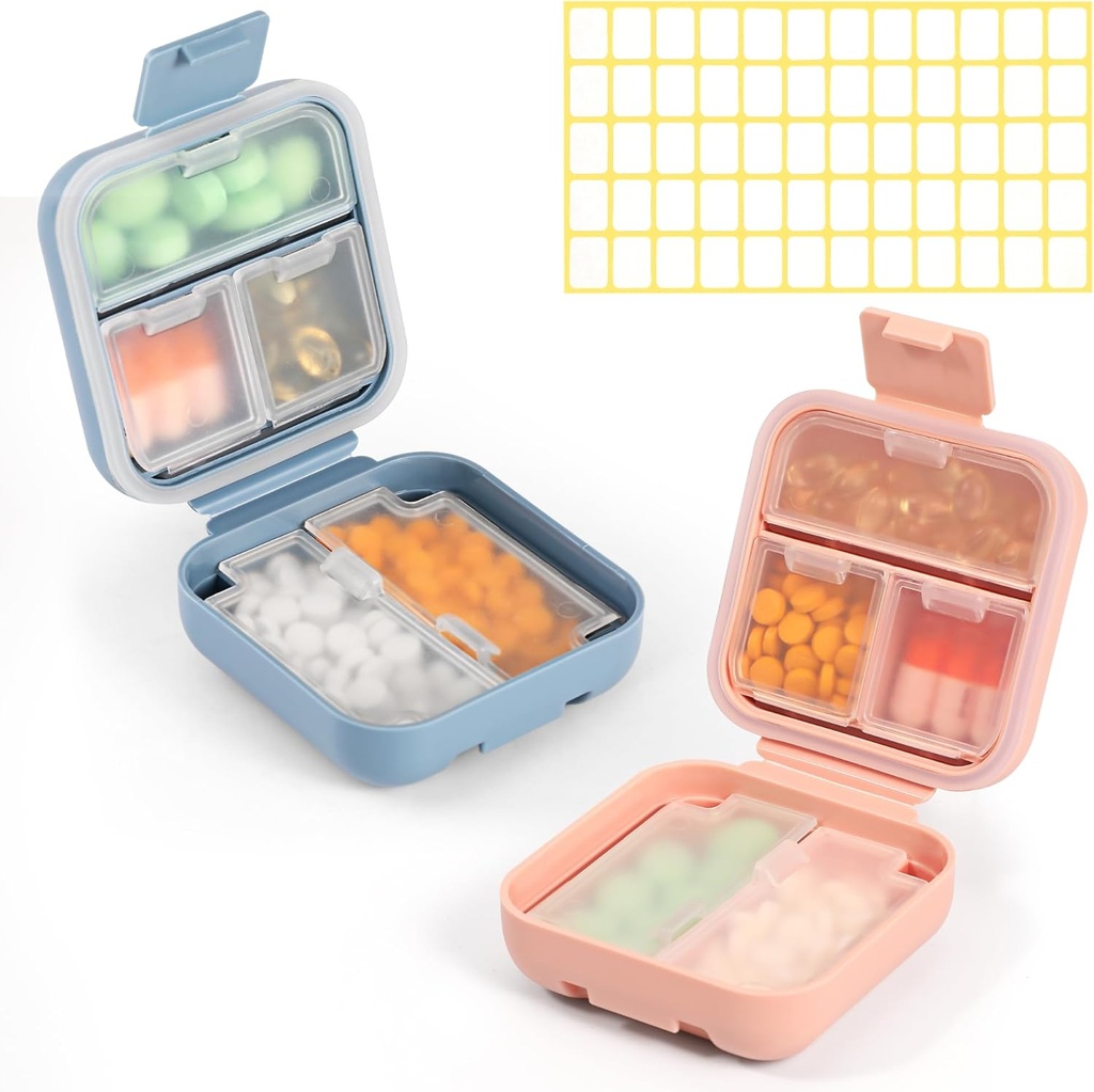 Dynippy Daily Pill Organizer 5 Compartimentos Portáteis Prova de Humidade Pequeno caso de comprimido para bolsa de bolso caixa de pílulas de viagem Portable Medicine Vitamina Fish Oil Holder Container (Blue Pink)