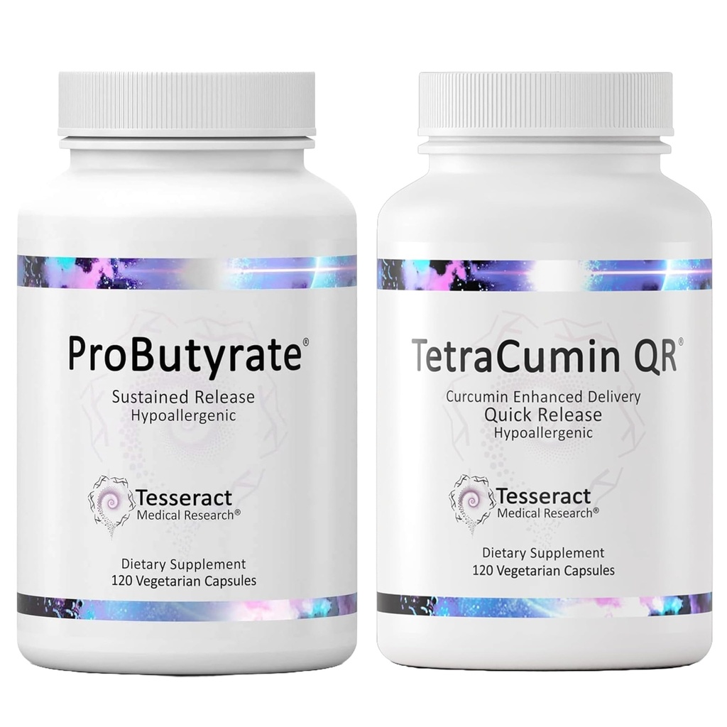 Tesseract Medical Research Optimal Gut & Tissue Bundle, Complexo de Ácido Butírico Gastrointestinal e Curcumina Metabolite Suplemento de alívio conjunto