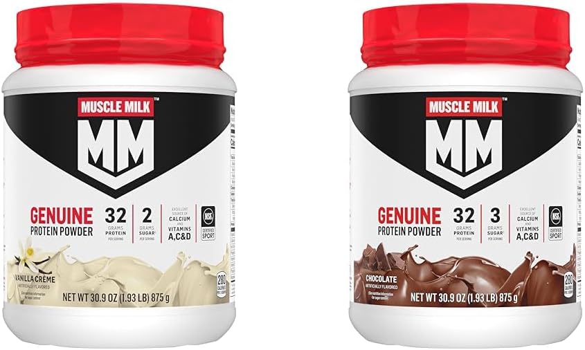 Leite Muscle Genuine Protein Powder Bundle, Vanilla Crème 1,93 Libras 12 Servings 32g Protein 2g Açúcar e Chocolate 1,93 Libras 12 Servings 32g Protein 3g Açúcar