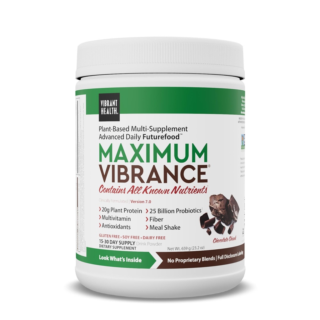 Saúde Vibrante, Vibrance máxima, Complete Vegan Refeição Shake com proteína baseada em plantas, Chocolate Chunk, 15 Servings
