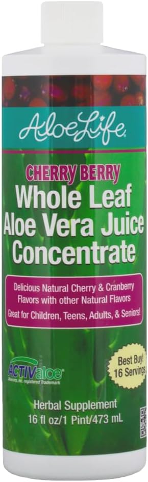 Aloe Life - Suco de folha inteira Aloe Vera, certificado orgânico, sem glúten (cereja Berry, 16 onças)