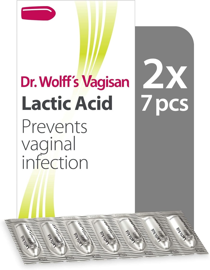 Pessários de Ácido Láctico do Dr. Wolff Vagisan, Saúde Vaginal Diária & Higiene Intimada, Previne Infecção, 2X7pcs