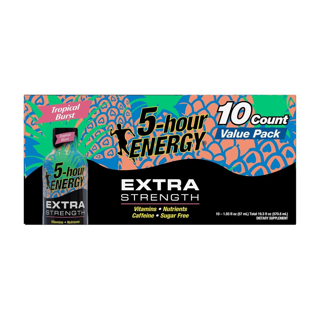 Energia de 5 horas, Tiro Força Extra, Explosão Tropical, 1.93 Fl Oz, 10 Conde