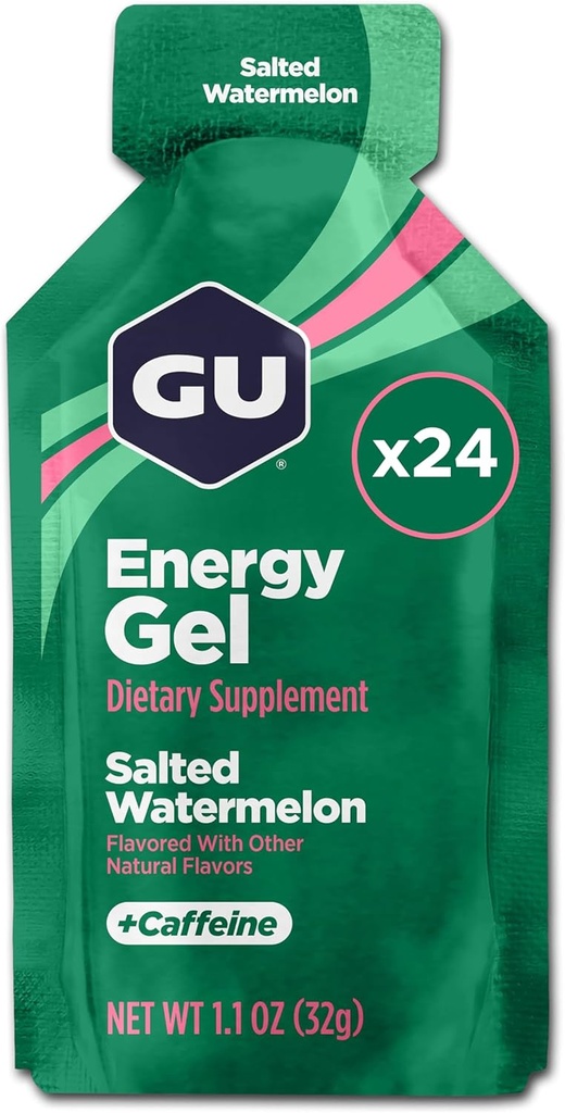 GU Energy Original Sports Nutrition Energy Gel, Salted Melancia, 26.4 Oz, 24 Contagem