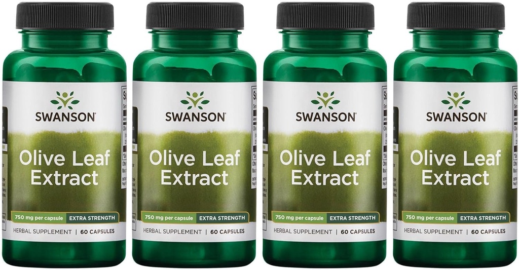 Swanson Olive Leaf Extract Cápsulas com 20% de Oleuropein - (60 Cápsulas, 750mg cada) 4 Embalagem