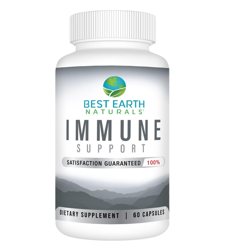 Best Earth Naturals Imune Support Supplement - Multi Vitaminas para Adultos com Vitamina C 30mg, Vitamina E 30 Iu, Açafrão, Cogumelo, Suplemento de Alho & Mais - 60 Cápsulas