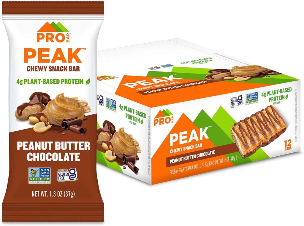 PROBAR - Barra de pico, barras de chocolate de manteiga de amendoim, 4g de proteína, não-GMO, sem glúten (Pacote de 12)