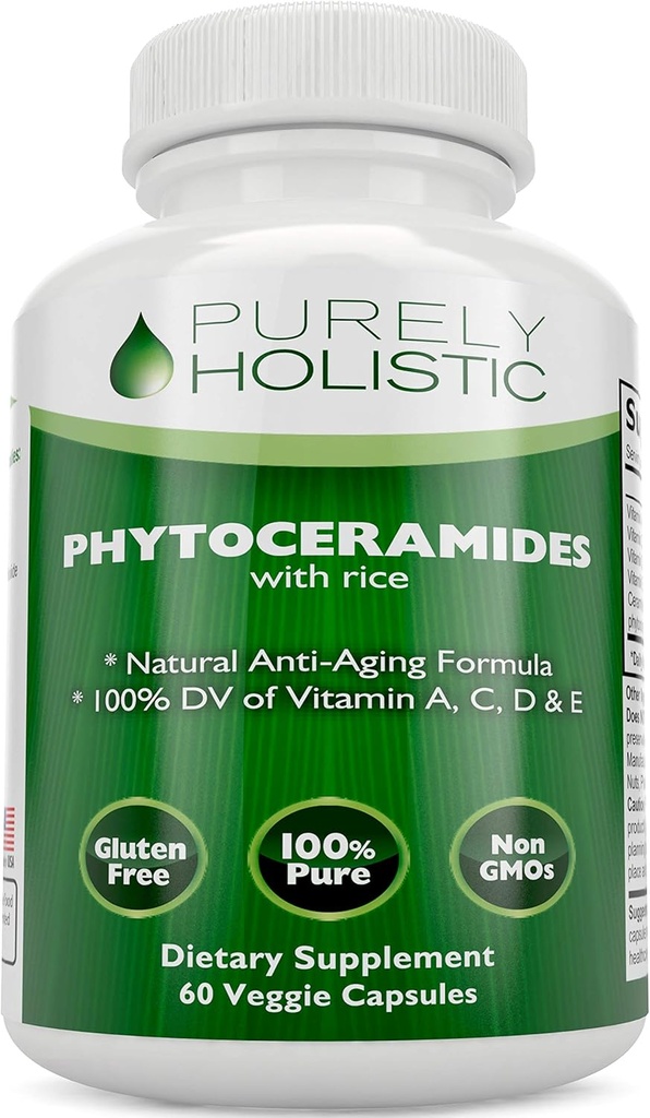 Phytoceramidas Skin Therapy Supplement 60 Cápsulas 100% Arroz Baseado 100% Natural Vegetarian / Vegan Cápsulas 100% DV de vitamina A, C, D & E sem preenchimentos ou Ingredientes Artificiais