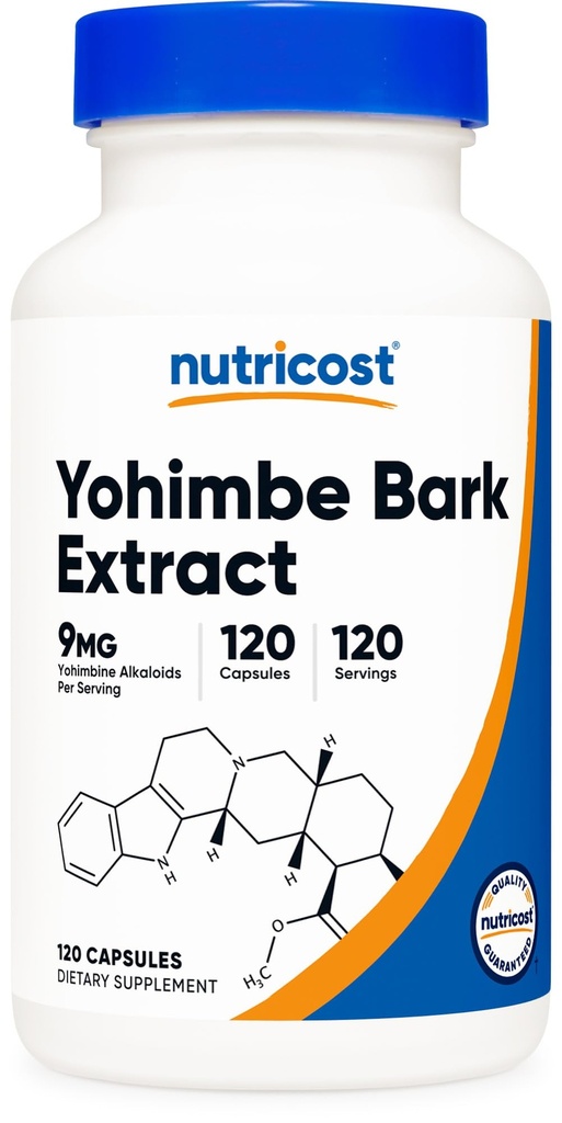 Nutricost Yohimbe Bark Extract 450mg (9mg Yohimbine Alcaloides), 120 Cápsulas - Dosagem extra, Sem glúten, Sem OGM