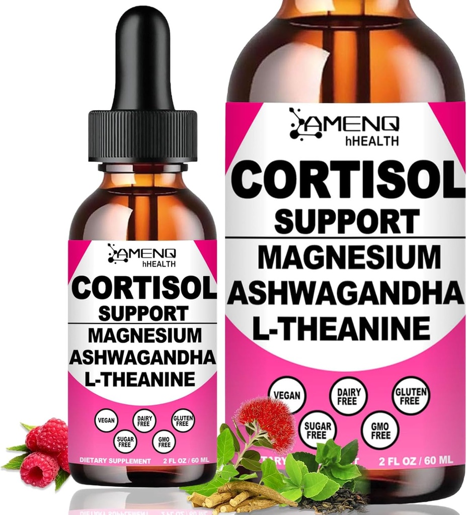 2 Pack Suplementos de Cortisol para Mulheres, 17-em-1 Cortisol Calm Detox Redutor Manager w. Magnesium Ashwagandha Theanina, gotas líquidas de cortisol para relaxar, recesso de humor e harmonia hormonal, mistura de bebida de cortisol