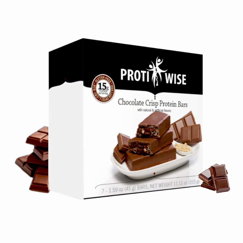 Alta proteína Protein Nutrition Bar Protiwise Chocolate Crisp Bar de 15g de proteína Bar de substituição de refeições, sem glúten, gordura baixa, açúcar baixo, Keto-friendly .