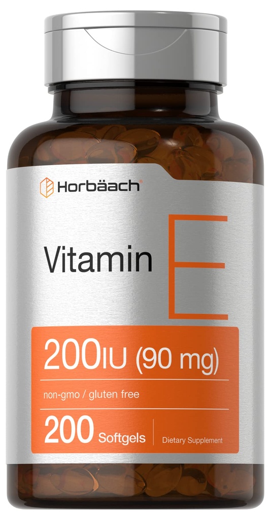 Cápsulas de Horbäach Vitamina E Softgel 200 UI de Suplemento 90 mg de Fórmula sem Glúten