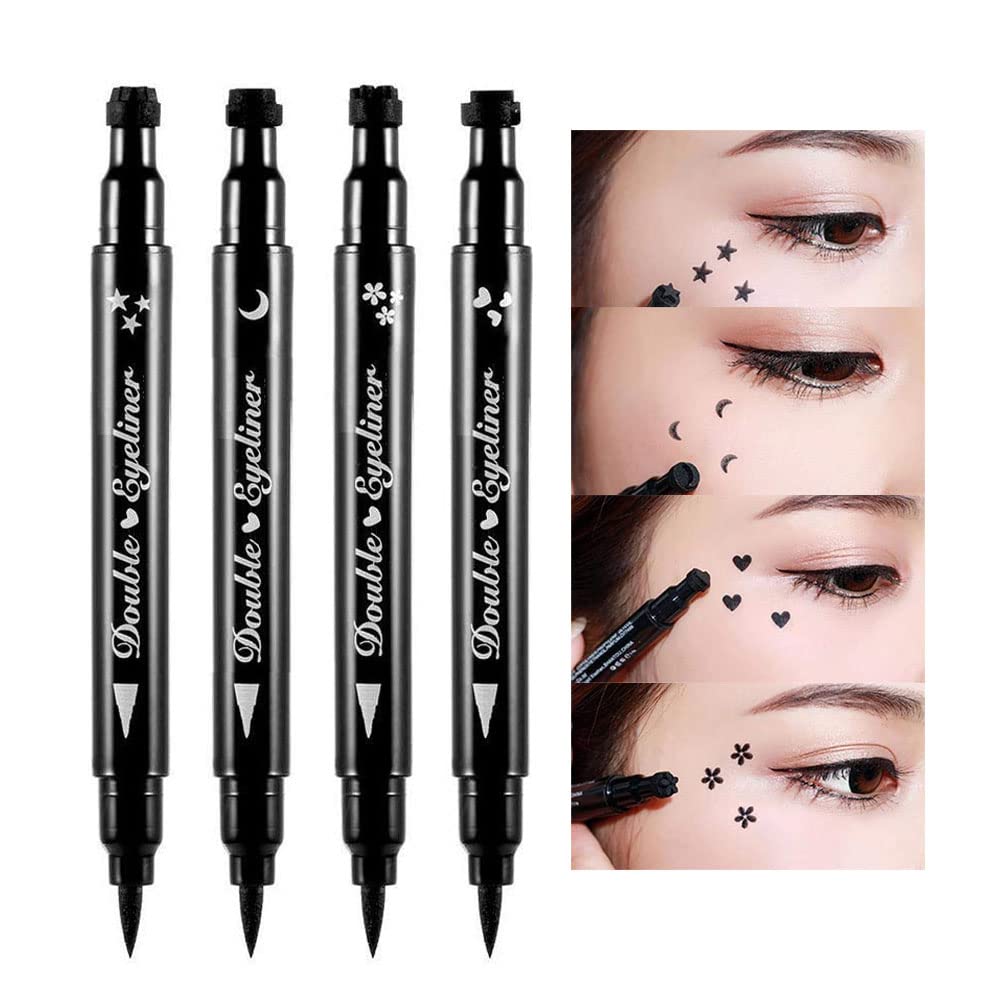 BINGBRUSH dupla face Liquid Stamp Eyeliner Pen, Face Selos Maquiagem Extremamente Black Waterproof Slim Gel Felt Tip High Black Pigment Liquid Eyeliner & Seal (preto)
