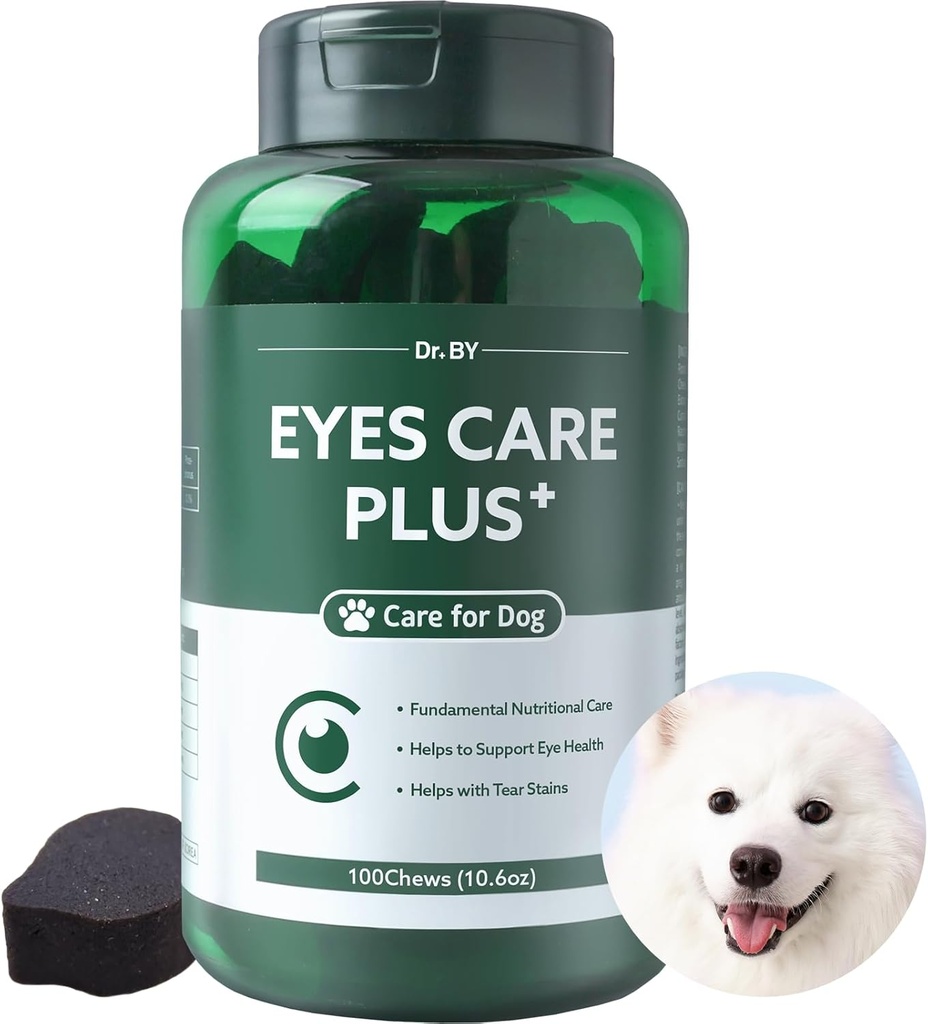 Dr.by Eyes Care Plus Dog Tear Stain Supplement Eye Drops for Dogs Eye Health Support with Milk Thitle Lutein Beta Carotene - 100 mastigação suave