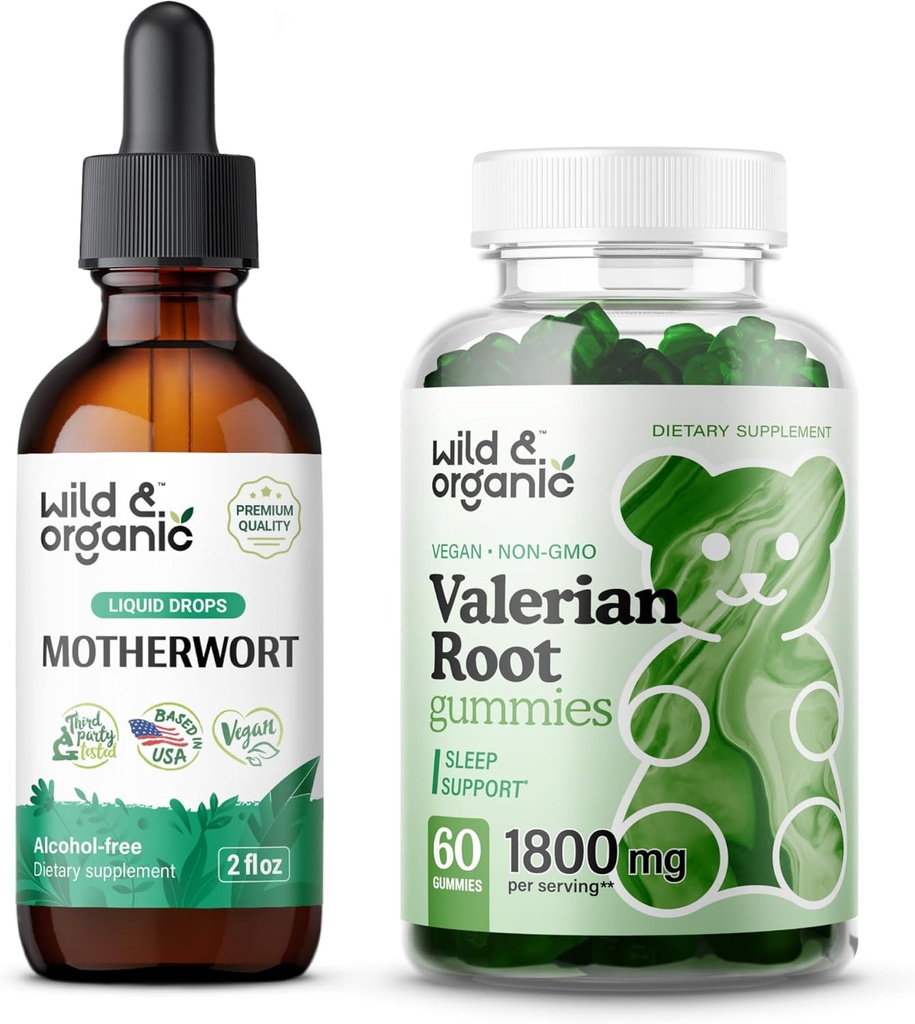 Selvagem & Orgânica Motherwort Tintura 2 fl oz & Valerian Raízes Gummies