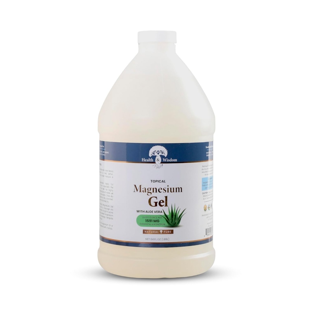 Saúde e Sabedoria Gel de magnésio puro com extrato de algas e Aloe Vera - Músculo tópico e alívio articular - Pele natural e pura & Scalp Hidratante - Absorção melhorada - 64 Fl oz