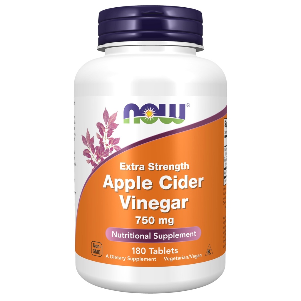 Now Foods Supplements, Apple Cider Vinagre 750 mg, de Fermentação de Sweet Apple Cider, Força Extra, 180 Comprimidos