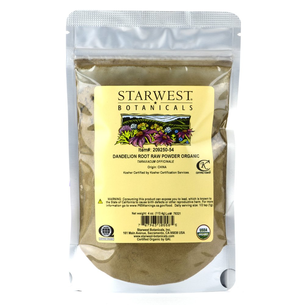 Botânicas Starwest Organic Dandelion Raiz de Pó, 4 Onças