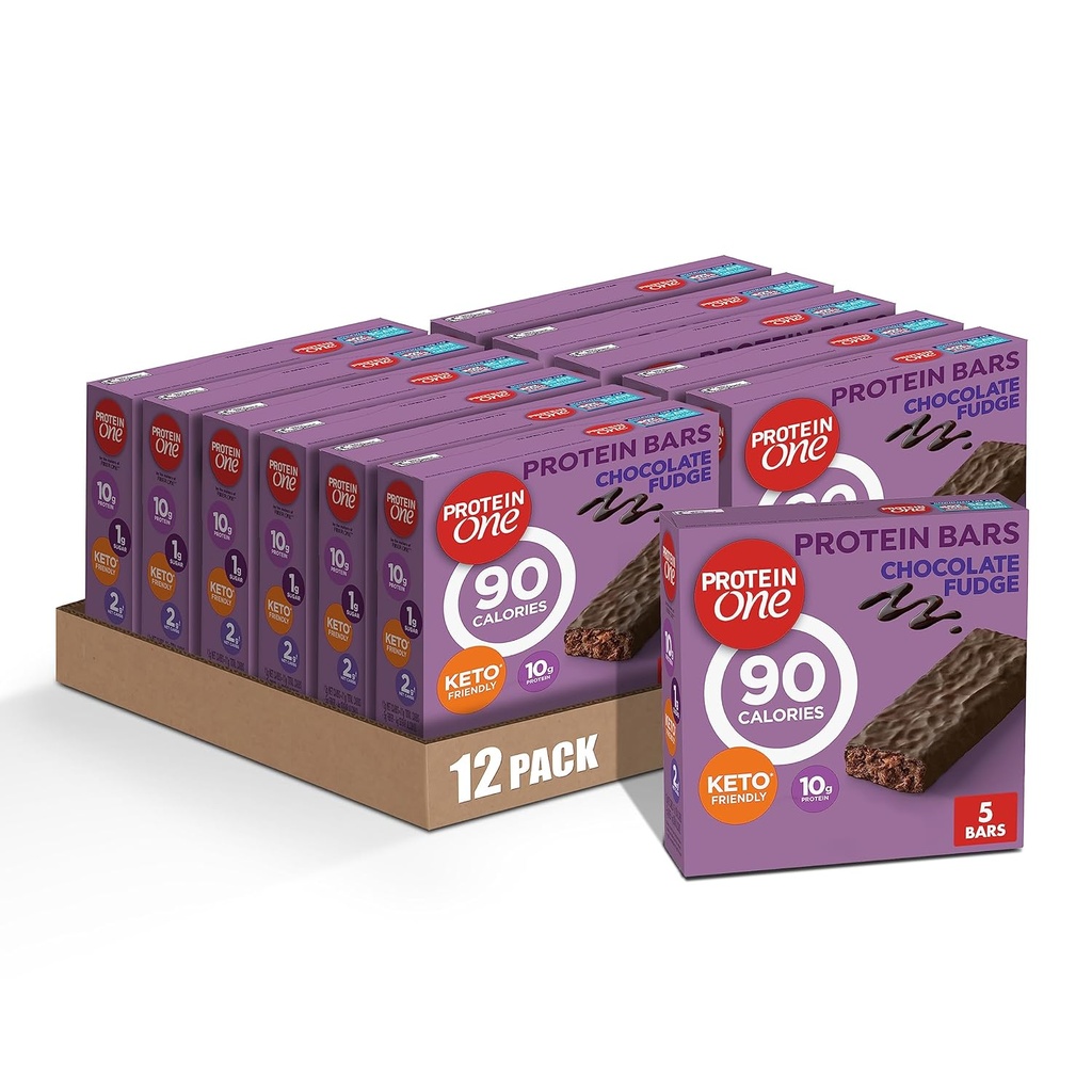 Proteína Um 90 Barras de Proteína Calórica, Chocolate Fudge, Keto Friendly, 5 Ct, 4,8 oz (Pacote de 12)