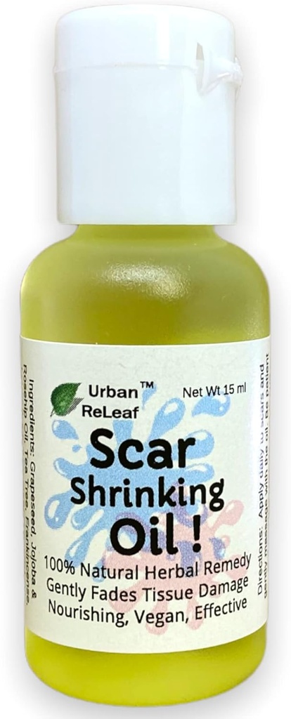 Urban ReLeaf Scar Shrinking Oil ! Gentilmente Fades Dano de tecido, Nutrição Vegan Eficaz. Ajuda Keloids, Bumps, Cicatrizes levantadas. 100% Natural Remedy.
