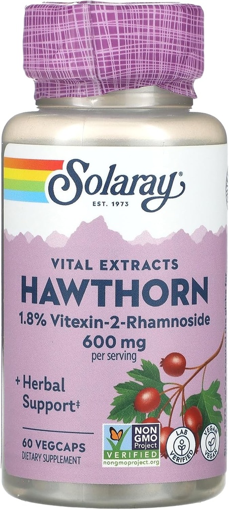 Extratos vitais de SOLARAY Hawthorn, 60 VegCaps