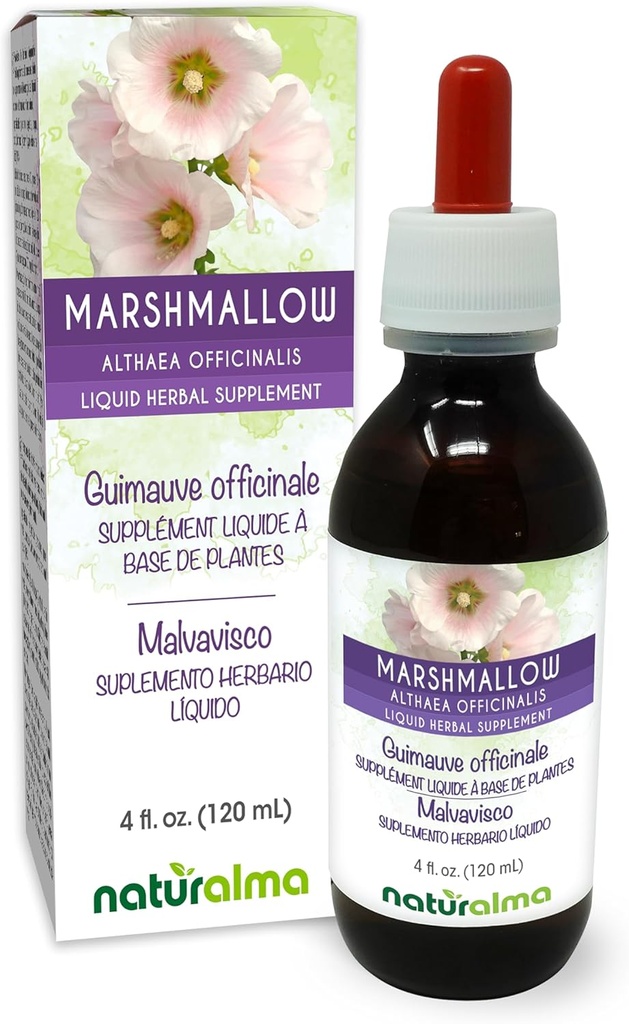Naturalma Marshmallow (Althaea officinalis) Tintura sem álcool raiz - 4 fl oz extrato líquido em gotas - Suplemento de ervas - Vegan