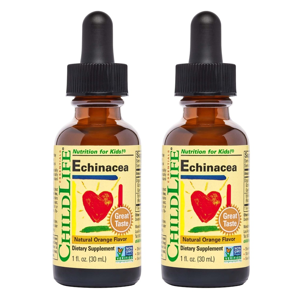 CRIANÇA ESSENCIAIS Echinacea para Crianças - Crianças Echinacea Drops, Tintura Líquida, Suplemento gratuito de álcool para bebês, crianças, Crianças - Laranja Natural, 1 Fl Oz (Pacote de 2)