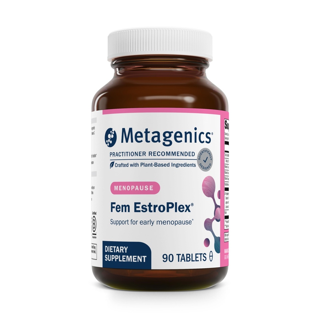 Metagenics Fem Estroplex - Fórmula de suporte de menopausa precoce - com raiz de dente-de-leão, raiz valeriana, Nettle Stinging, Chasteberry, Motherwort & More - Não-GMO, Gluten Free & Vegetarian - 90 Comprimidos